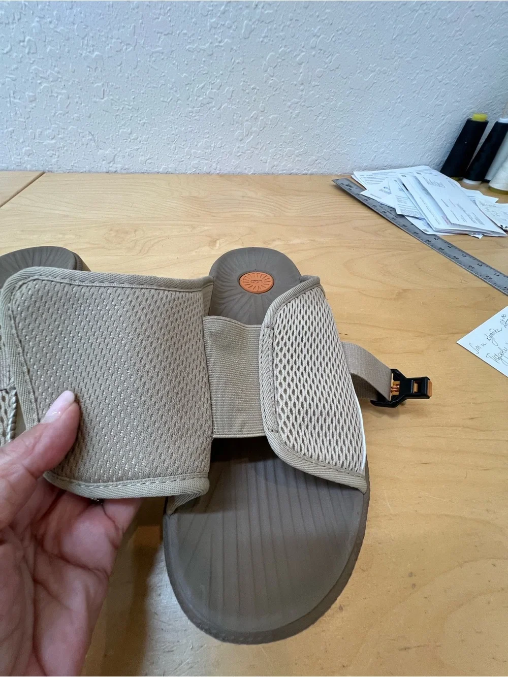 UGG men’s Beige Slide Sandals with Adjustable Buckle